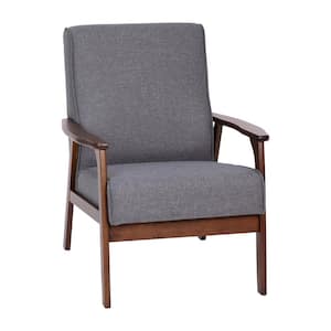 Dark Gray Faux Linen Fabric Accent Chair