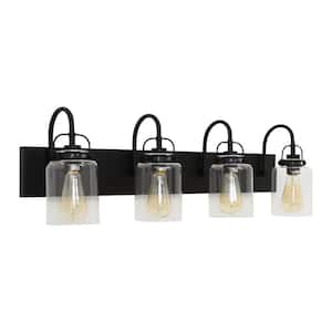 33.5 in. 4-Light Black Farmhouse Bathroom Light, Industrial Metal Wall Sconce with Clear Glass Shade for Hallway