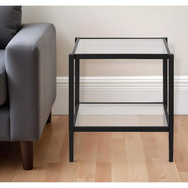 HomeRoots 20 in. Black Square Glass End Table