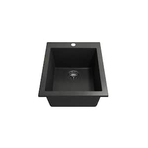 Campino Uno Metallic Black Granite Composite 16 in. Single Bowl Drop-In/Undermount Kitchen Sink with Faucet