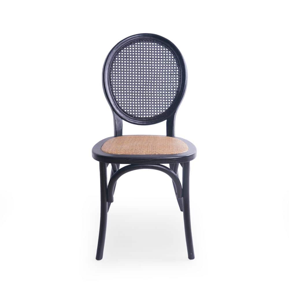 Matte Black Wood and Cane Low Back Side Chair Set