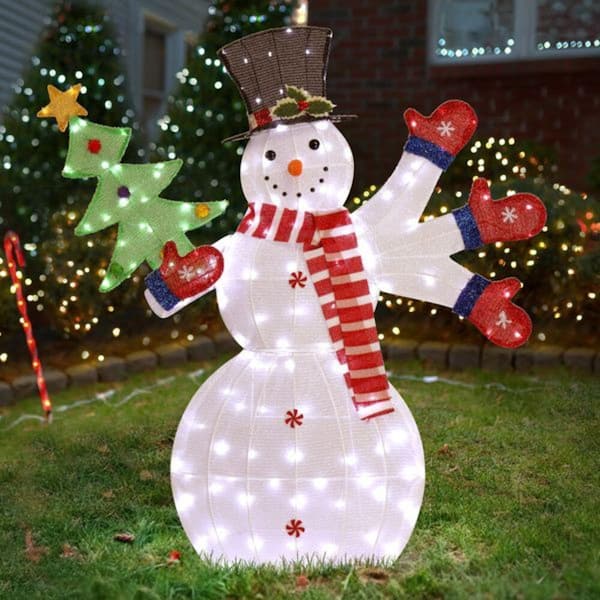 cenadinz 53.1 in. Tall Pre-lit 2D Snowman Christmas Yard