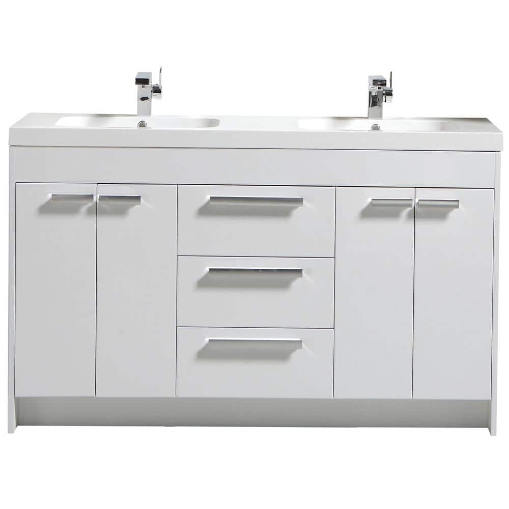 Eviva Lugano 60" White Modern Freestanding Double Bathroom Vanity with Acrylic Sinks