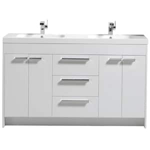 Lugano 60 in. W x 19 in. D x 36 in. H Double Bath Vanity in White with White Acrylic Top with White Integrated Sinks