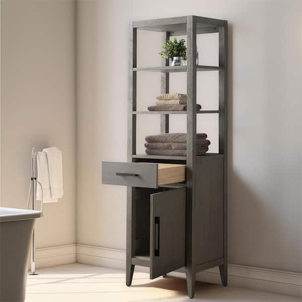 Vanity Art 21 in. W x 17 in. D x 72 in. H Brown MDF Floor Standing Linen Cabinet with Soft Close Door in Driftwood Gray/BN