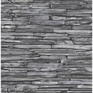 Stacked Slate Charcoal Industrial Charcoal Wallpaper Sample