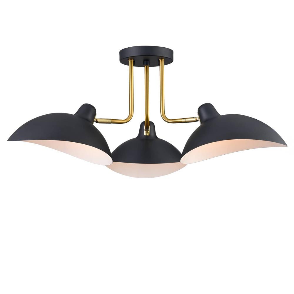 CLAXY 27.5 in. 3-Light Black Modern Semi-Flush Mount with No CLAXY 27.5 in. 3-Light Black Modern Semi-Flush Mount with No