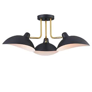 27.5 in. 3-Light Black Modern Semi-Flush Mount with No Glass Shade and No Bulbs Included 1-Pack