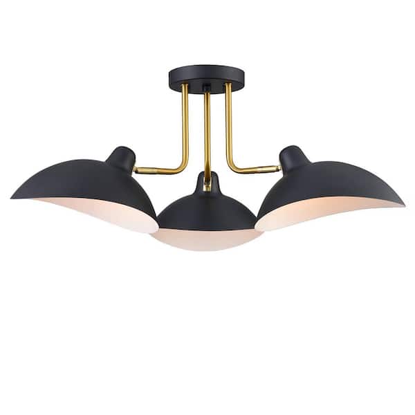 CLAXY 27.5 in. 3-Light Black Modern Semi-Flush Mount with No Glass Shade and No Bulbs Included 1-Pack