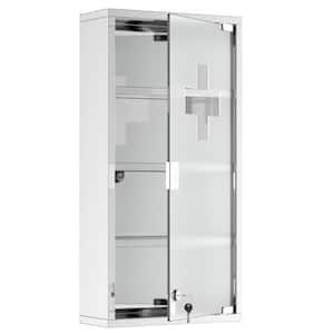 11.75 in. W x 23.5 in. H Rectangular Silver Stainless Steel Surface Mount Medicine Cabinet without Mirror with Lock