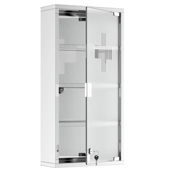 11.75 in. W x 23.5 in. H Rectangular Silver Stainless Steel Surface Mount Medicine Cabinet without Mirror with Lock