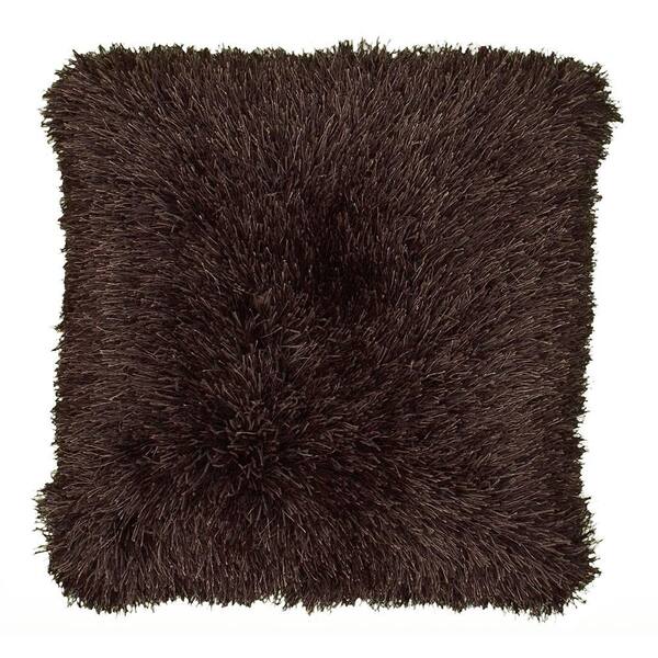 LR Home 18 in. x 18 in. Tri-Chocolate Square Decorative Indoor Shag Accent Pillow