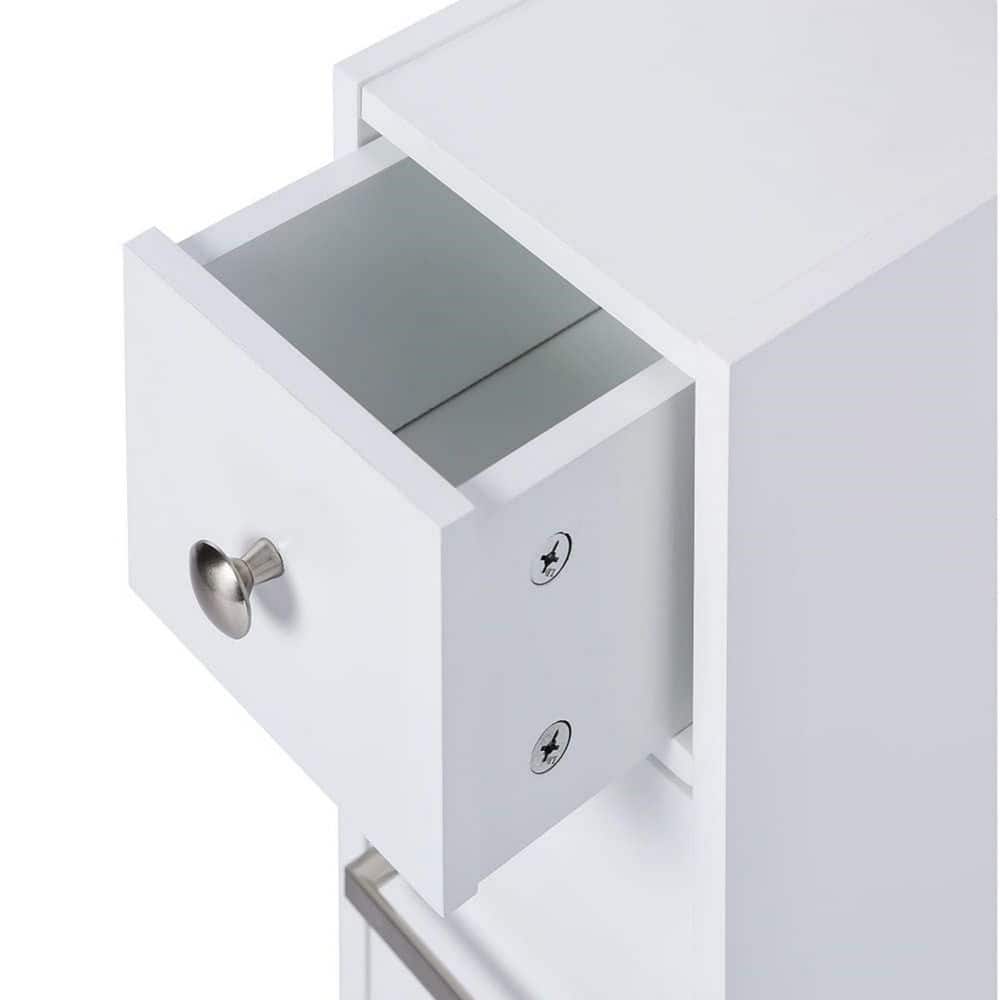 White Slim Bathroom Storage Cabinet with Slide Out Drawer