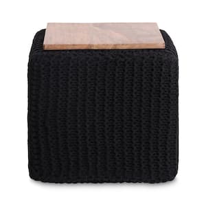 Mayla Black Cotton Yarn 3-in-1 Pouf/Ottoman/End Table