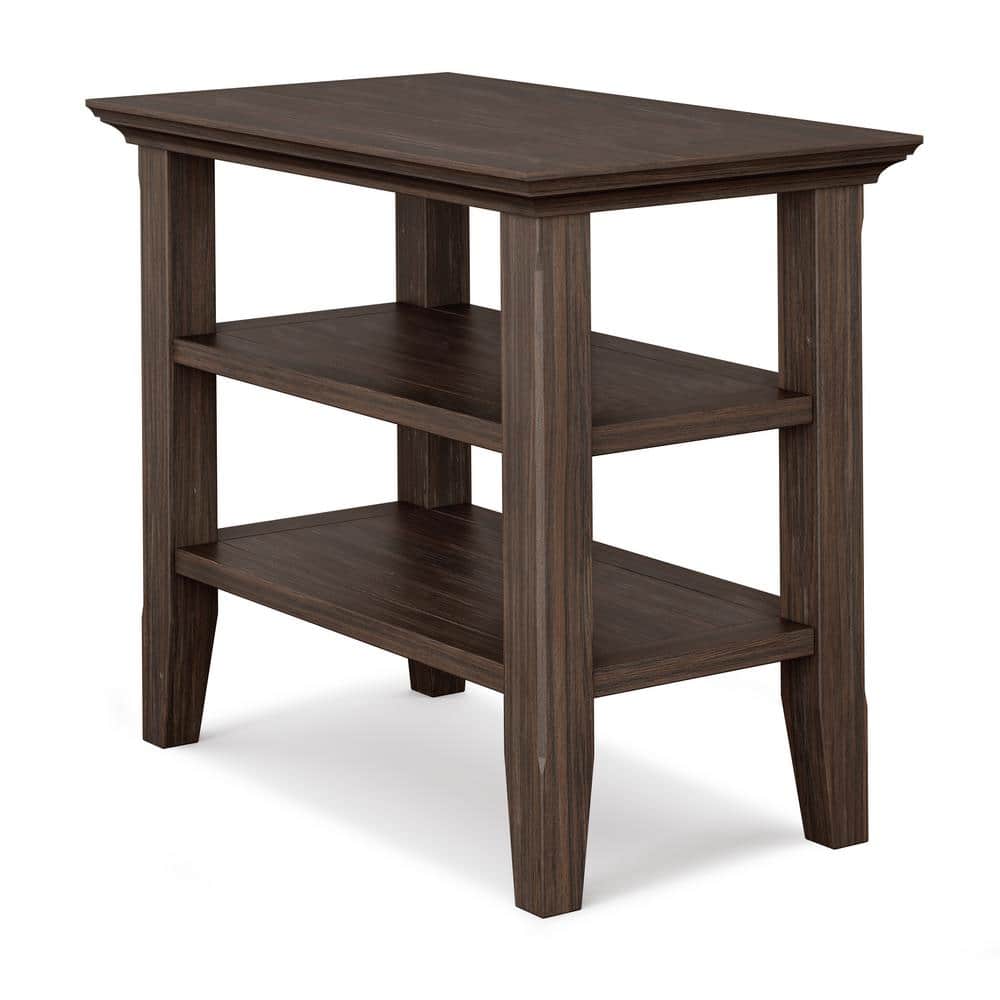 Farmhouse Brown Solid Wood Narrow Side Table with Shelves