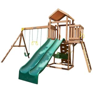 Adventure Vista Wooden Swing Set/Playset with Hammock, Two Slides and 3 Swings