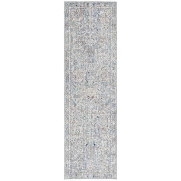 SAFAVIEH Antique Patina Blue/Ivory 2 ft. x 8 ft. Border Floral Runner Rug
