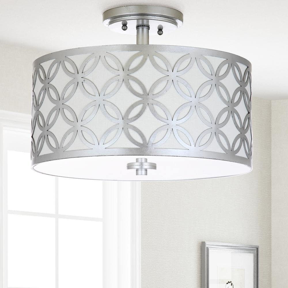 Cecily Silver Glass Drum Flush Mount Light
