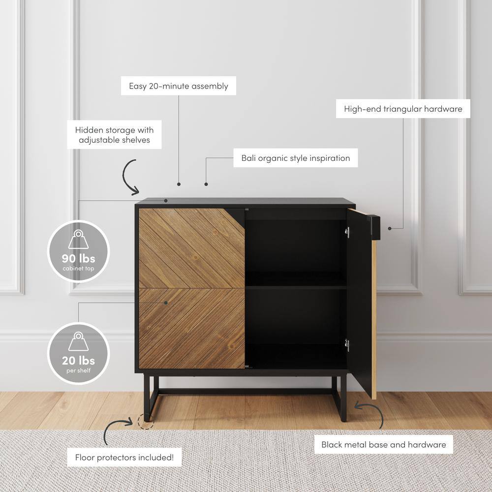 Matte Black and Fir Wood Freestanding Storage Cabinet with Adjustable Shelves