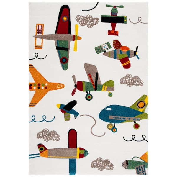 SAFAVIEH Carousel Kids Ivory/Blue 4 ft. x 6 ft. Geometric Area Rug