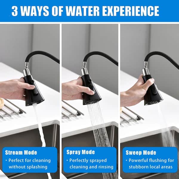 Spring 21 in. Single Handle Pull down Sprayer Kitchen Faucet with 3-Mode Spray 360° Spout Swivel in Matte Black