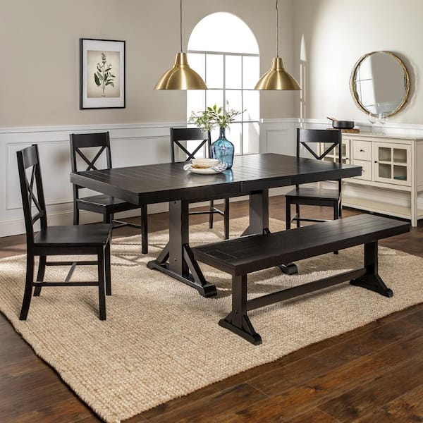 Walker Edison Furniture Company 6 Piece, Black Wooden Dining Room Table And Chairs