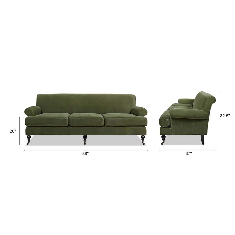 Alana 88" Olive Green Velvet Lawson Sofa with Removable Cushions