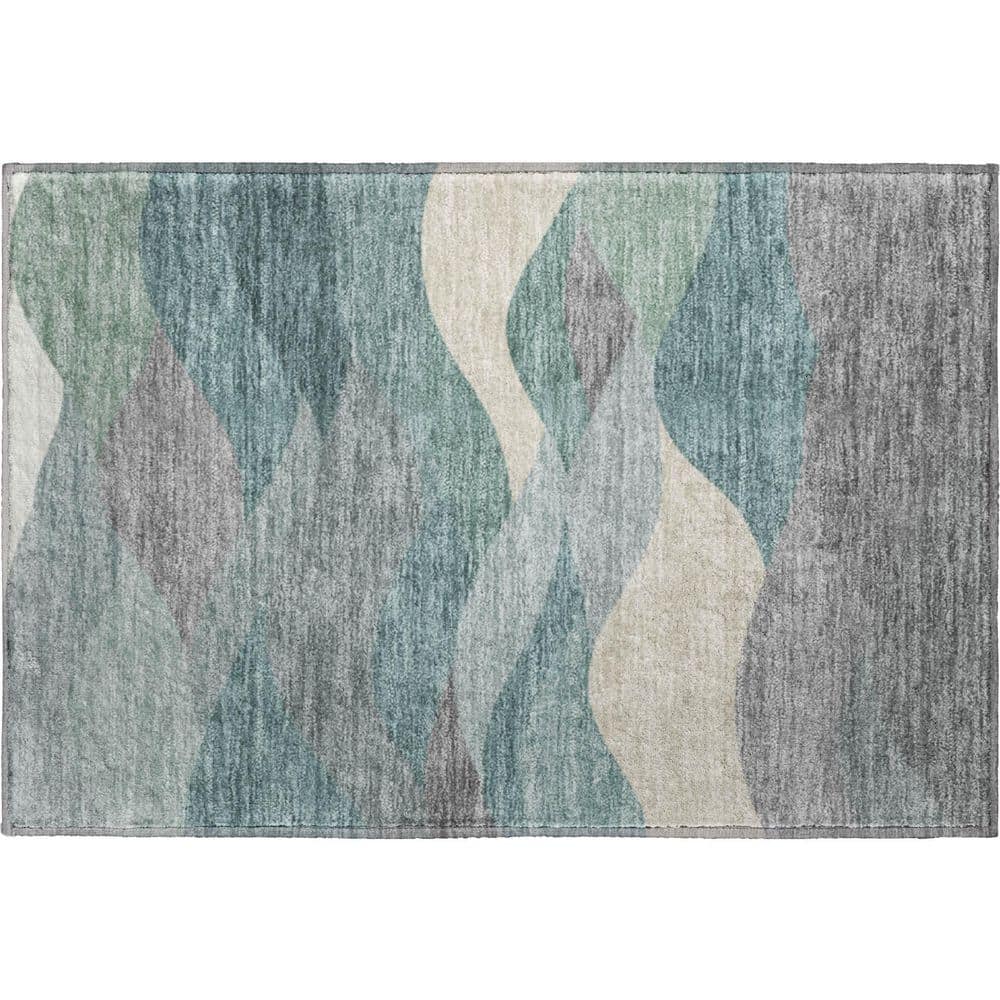 Mayfield Premium Machine Washable Abstract AMF2378 Teal 3 ft. x 4 ft. Area Rug price history on PriceWatchPro