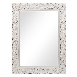 28 in. W x 38 in. H Rectangle Framed Rustic White Wood Wall Mirror