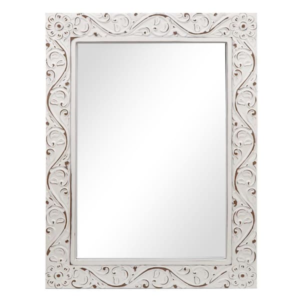 PARISLOFT 28 in. W x 38 in. H Rectangle Framed Rustic White Wood Wall Mirror