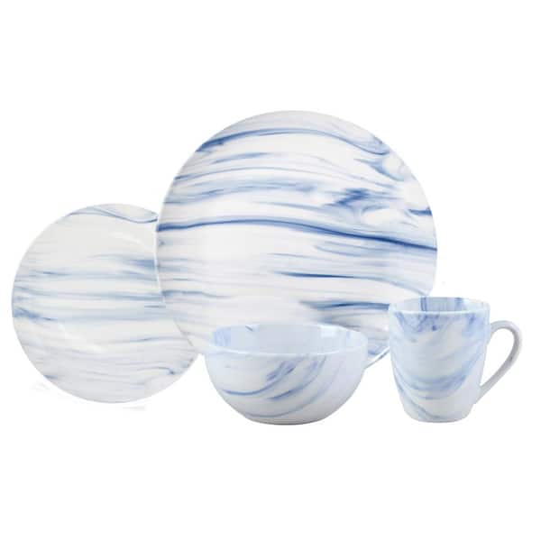 Lorren Home Trends 16-Piece Porcelain Blue Marble Set (Service for 4)