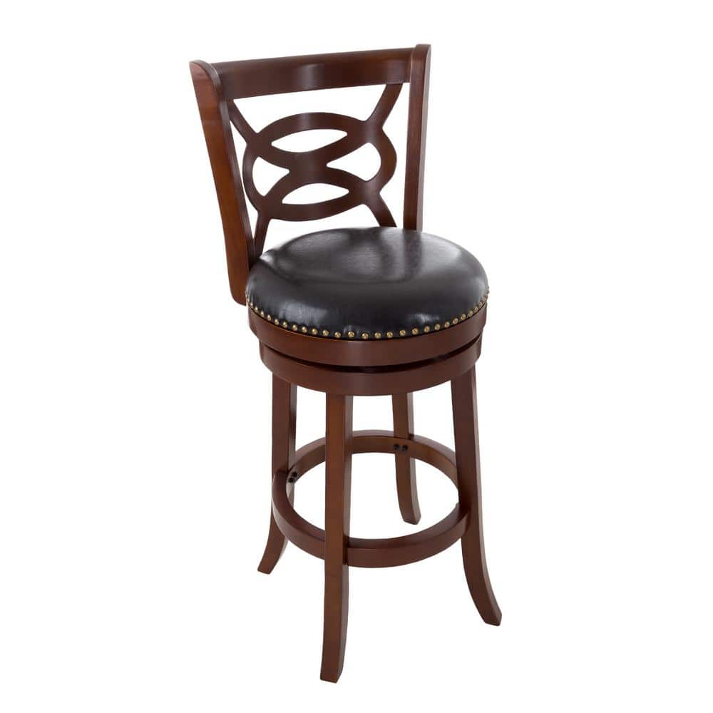 Lavish Home 42.5 in. Dark Brown Wood and Leather Swivel Stool W020037