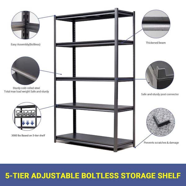 5 Tier Metal Shelves Storage Rack Free Standing Bathroom Shelves Unit Heavy  Duty