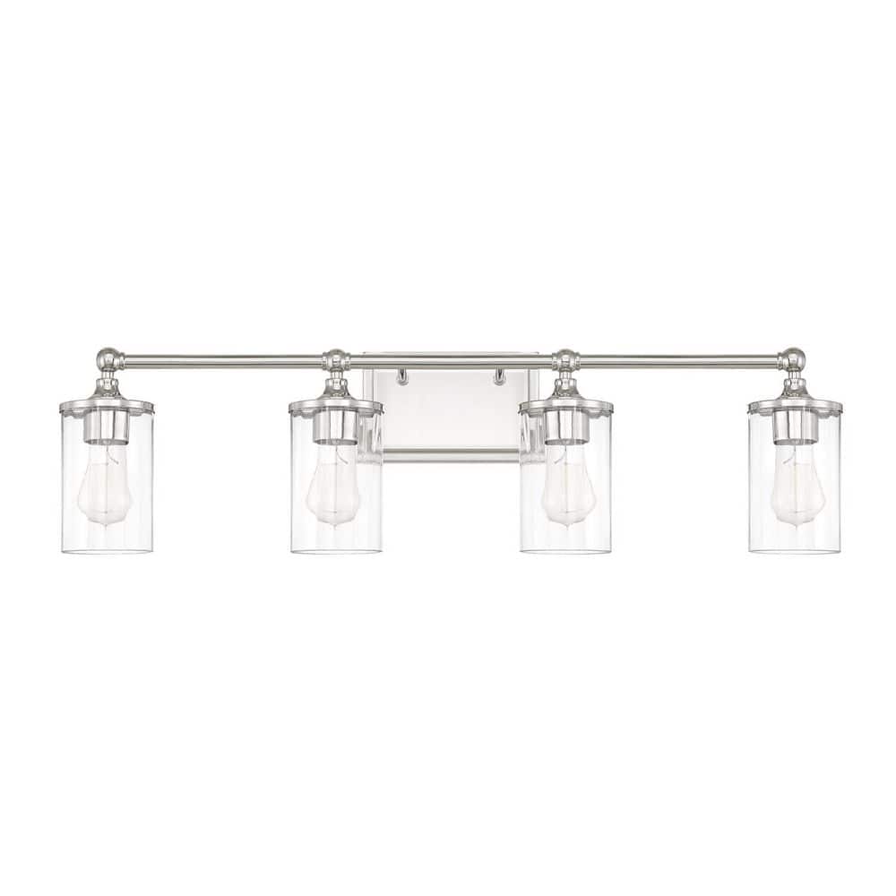 Camden 33 in. W x 9 in. H x 6.5 in. E 4-Light Polished Nickel Vanity Light with Clear Beveled Glass price history on PriceWatchPro