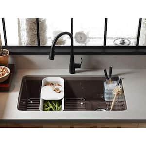 Riverby Undermount Cast Iron 33 in. 5-Hole Single Bowl Kitchen Sink with Accessories in White