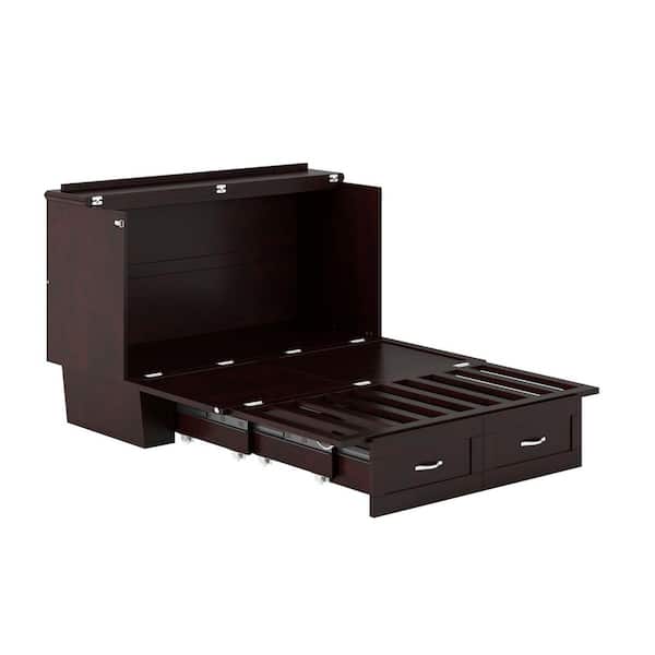 AFI Dahlia Espresso Brown Solid Wood Frame Full Murphy Bed Chest with Built-in Charging Station and Storage Drawer