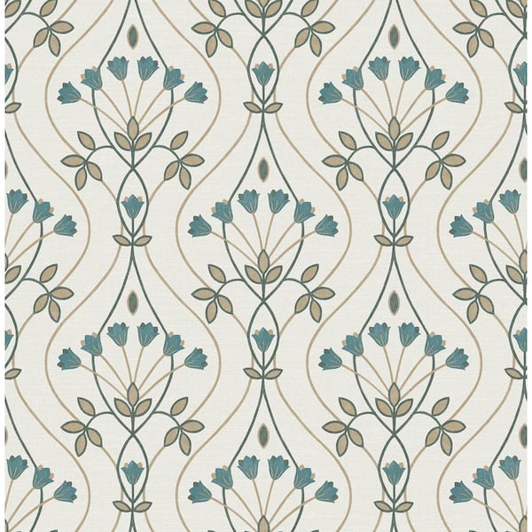 A-Street Prints Dard Teal Tulip Ogee Wallpaper Sample