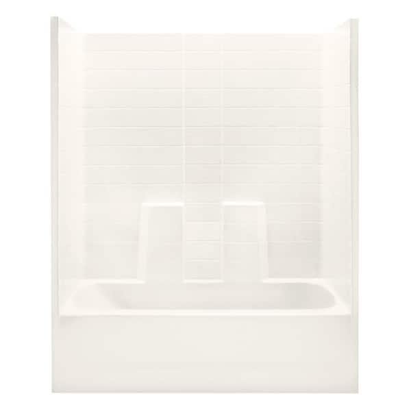 Aquatic Everyday 60 in. x 30 in. x 72 in. 1-Piece Bath and Shower Kit with Right Drain in Bone