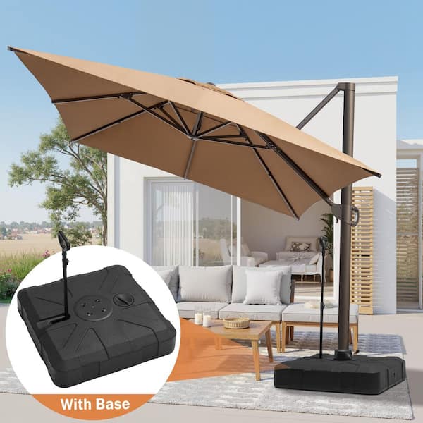 13 ft. x 10 ft. Outdoor Aluminum Heavy-Duty 360° Rotation Cantilever Patio Umbrella in Tan with 300 lbs. Wheeled Base