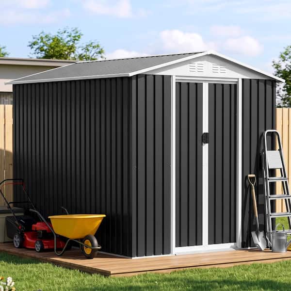 6x9 FT Metal Garden Shed with Vents, Sliding Door and Apex Roof, Outdoor Storage Shed