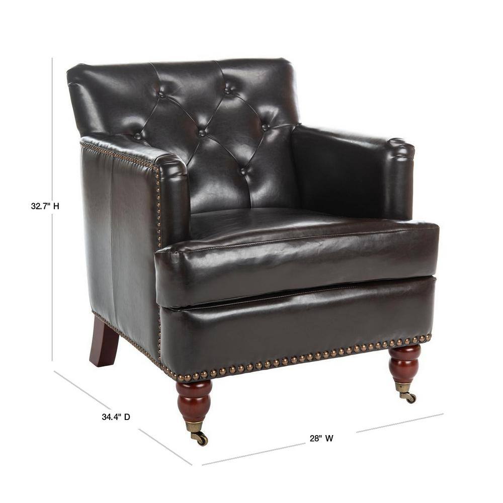 Colin Brown Leather Tufted Accent Chair with Birch Legs