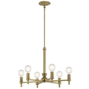 Torvee 25 in. 6-Light Brushed Natural Brass Art Deco Candle Circle Chandelier for Dining Room