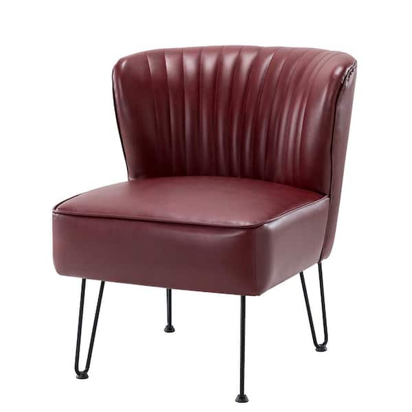 JAYDEN CREATION Christiano Modern Burgundy Faux Leather Comfy Armless Side Chair with Thick Cushions and Metal Legs