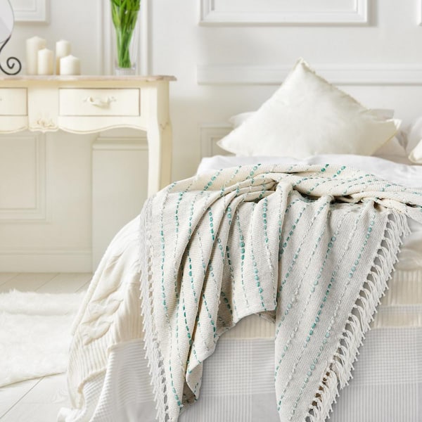 Cream fringe throw blanket hot sale