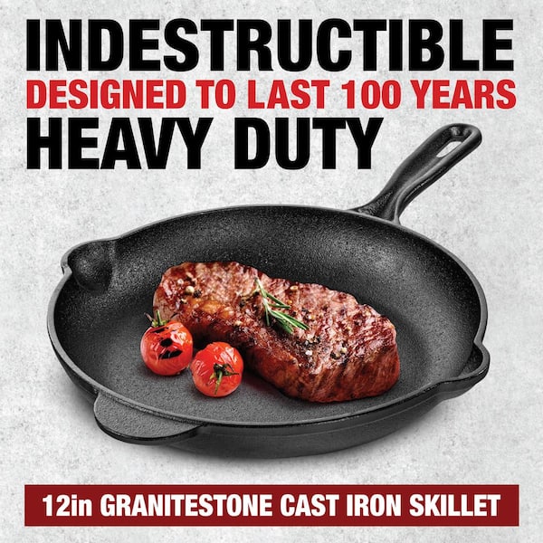 Granitestone 12 in. Pre-Seasoned Cast Iron Skillet, Black