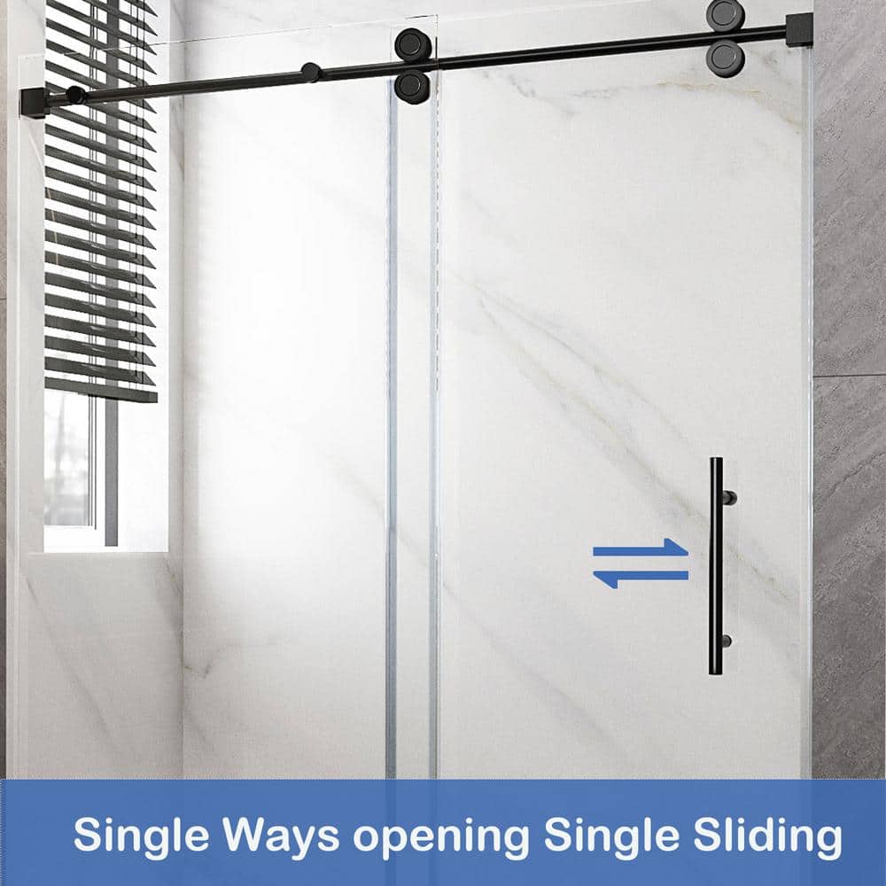 72 in. Black Frameless Sliding Shower Door with Clear Tempered Glass