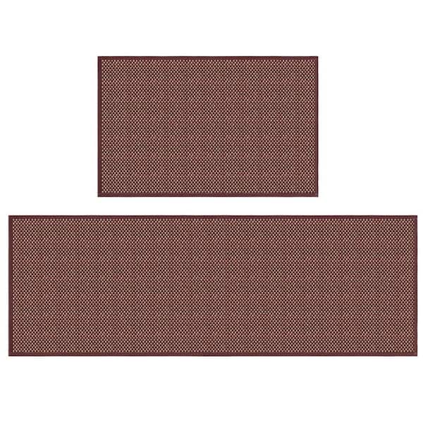Red 47 in. x 17 in. Indoor Non-Skid Kitchen Rugs and Mats Set of 2-17 x 29 and 17 x 47 in.