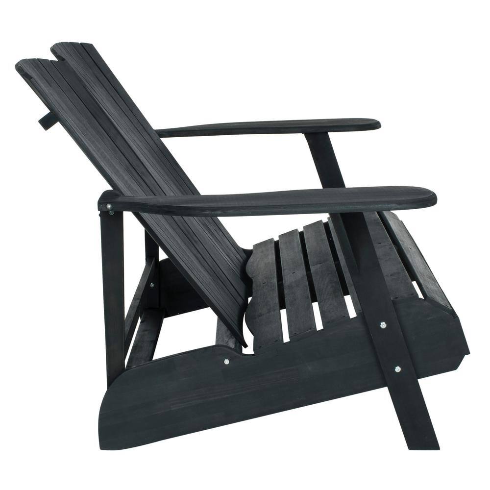 Transitional Black Acacia Adirondack Loveseat Bench, 57"