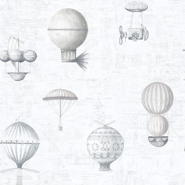 Unbranded Nostalgie Silver Grey Air Ships Wallpaper Sample