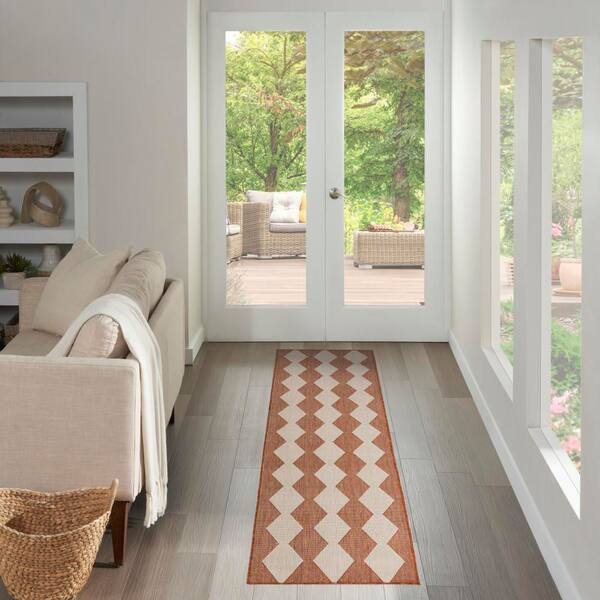Positano Terracotta 2 ft. x 6 ft. Diamond Contemporary Runner Area Rug